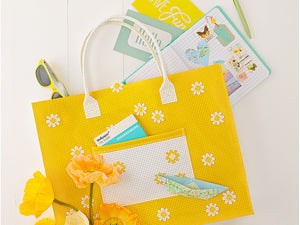 Livret "cabas fleurs jaune et blanc" en Vinyle laqué perforé®